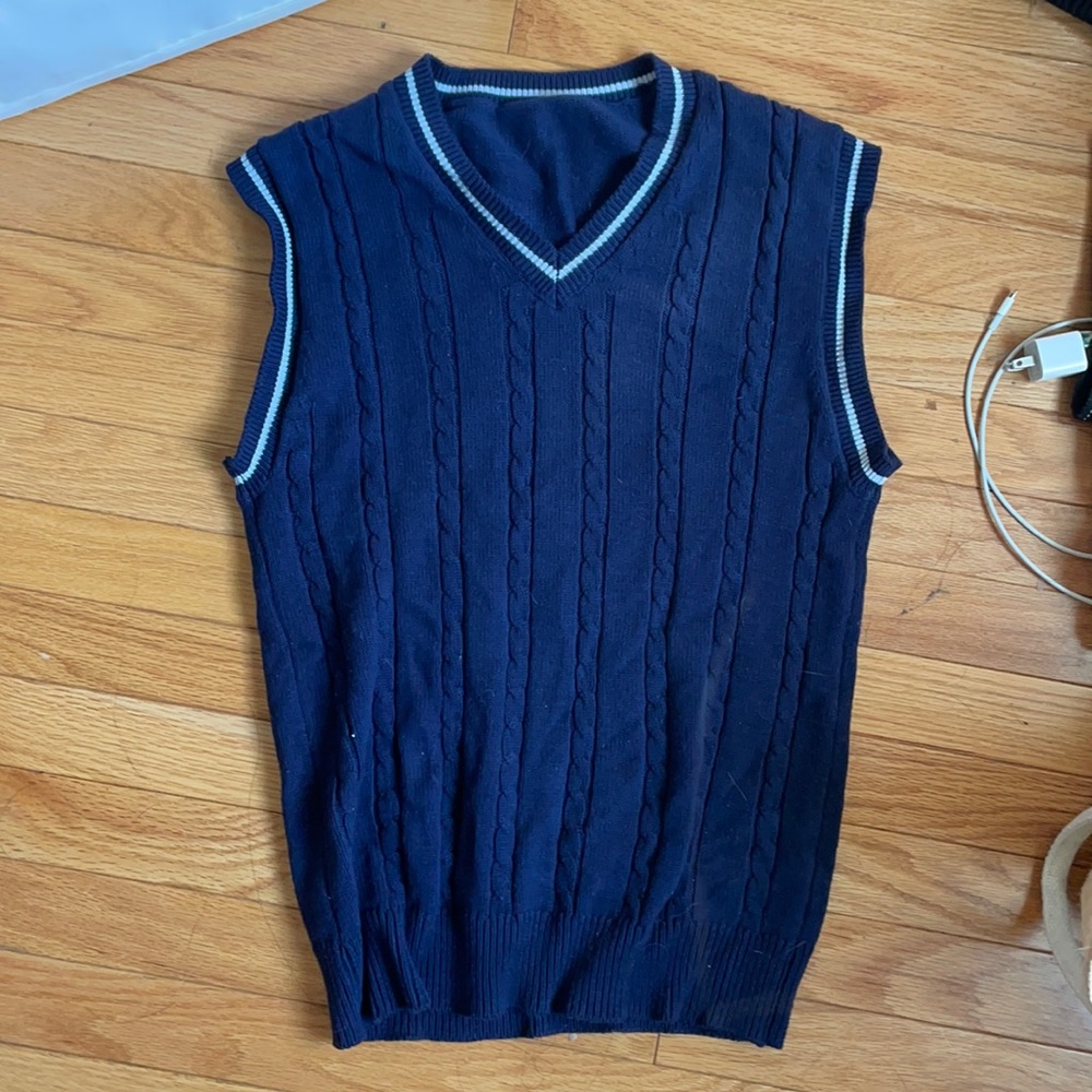 Navy and white sweater vest